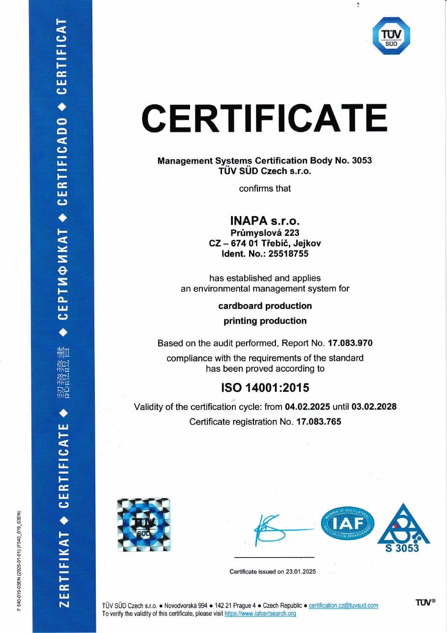 Preview of ISO 14001 certificate
